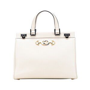 GUCCI White Leather Horsebit Bag